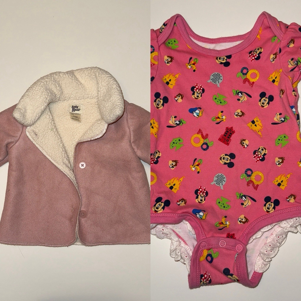 Oshkosh B'Gosh Baby Girl Winter Jacket 12m & Disney Parks Bodysuit 18M Lot of 2